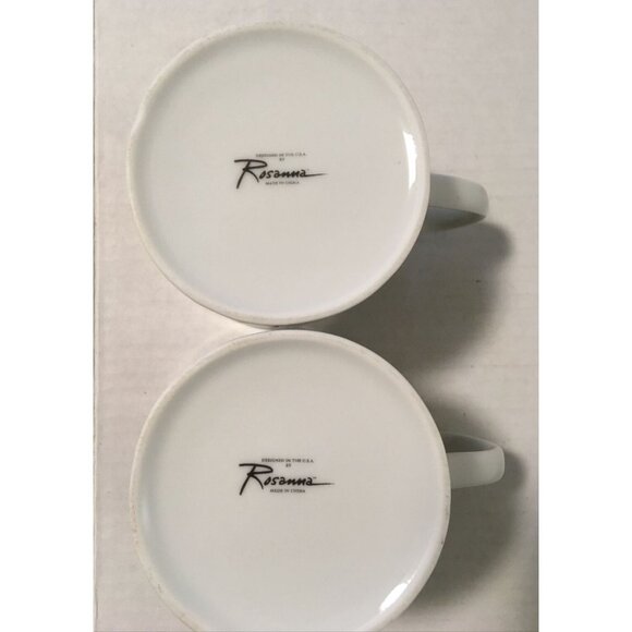 Set Of 2 Rosanna Coffee Mug Porcelain Floral Calligraphy White Multicolor 12 Oz - Picture 4 of 4